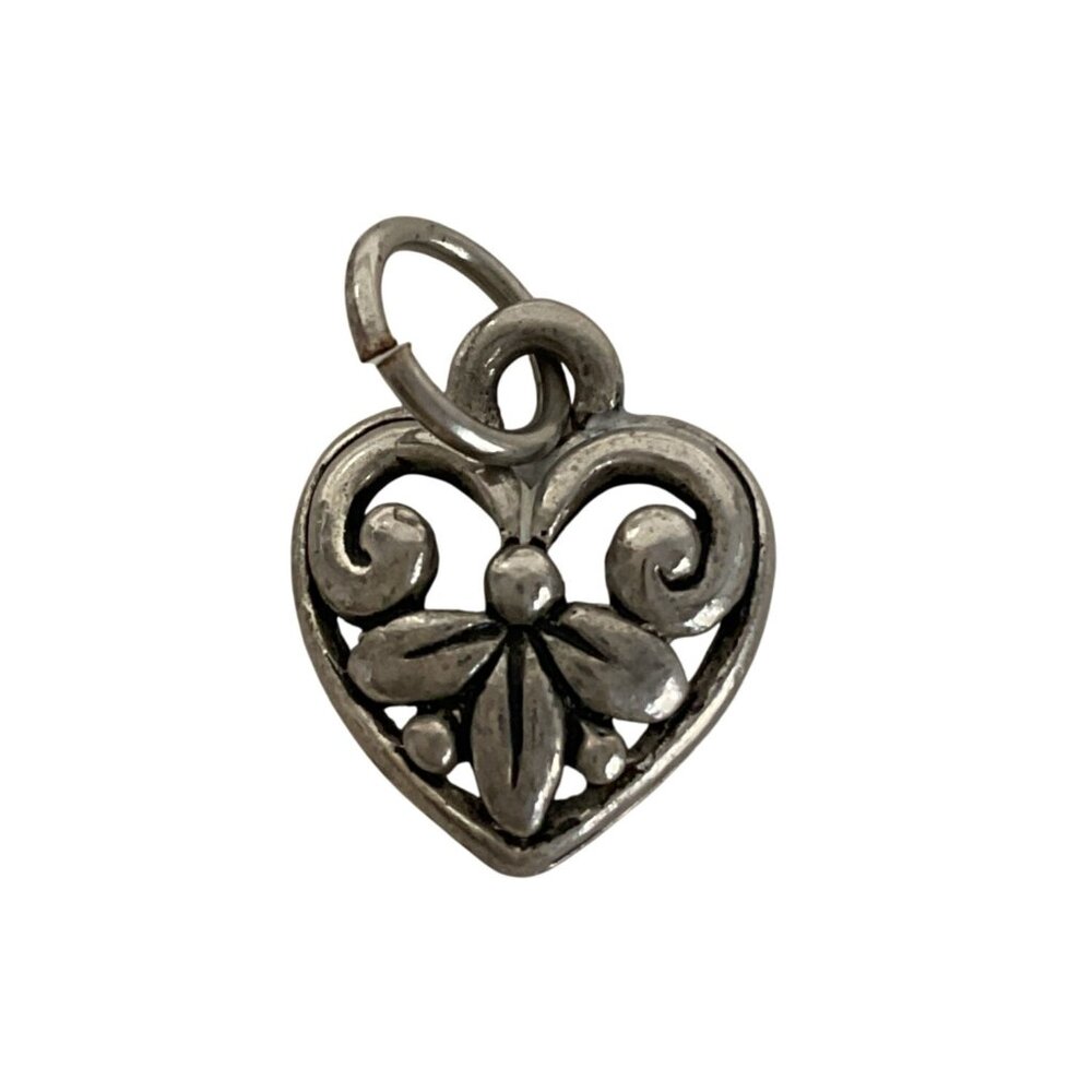 Silver Tone Fleur De Lis Design Heart Charm Pendant